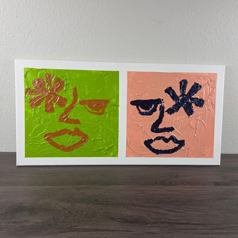 Abstract Impasto Face Painting 12x24 Stretched Canvas Modern Art Whimsical Funky